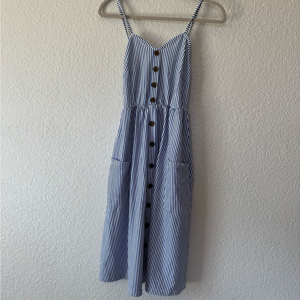 Striped Blue and White Button-Down Dress
